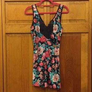 Floral Silk Slip with Lace V Cut